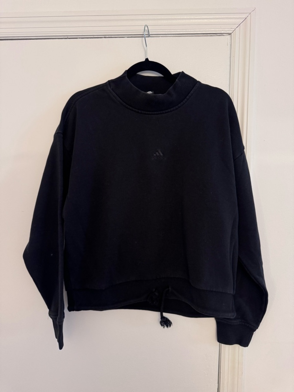 Adidas Black Cropped Mock Neck Sweatshirt | Athleisure Pullover | Size M
